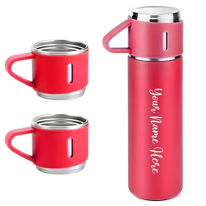 Customized/Personalized Stainless Steel Water Bottle Vacuum Flask Set With 3 Steel Cups Combo | Best Corporate Gift | 500ML