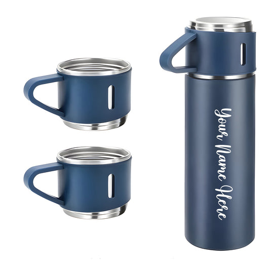 Customized/Personalized Stainless Steel Water Bottle Vacuum Flask Set With 3 Steel Cups Combo | Best Corporate Gift | 500ML