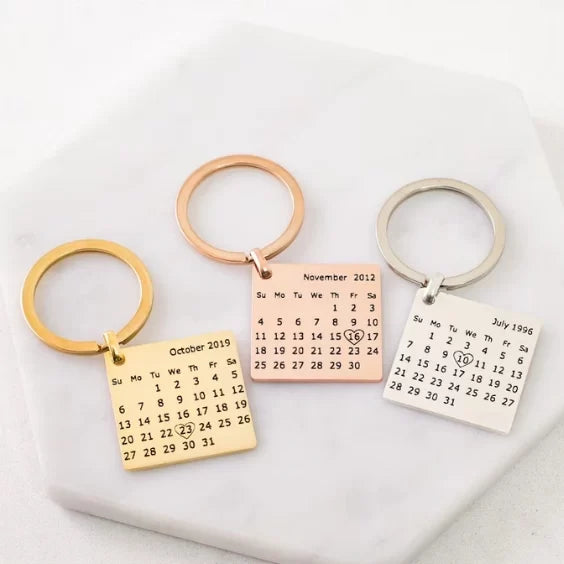 Personalized Sterling Silver Calendar Keychain